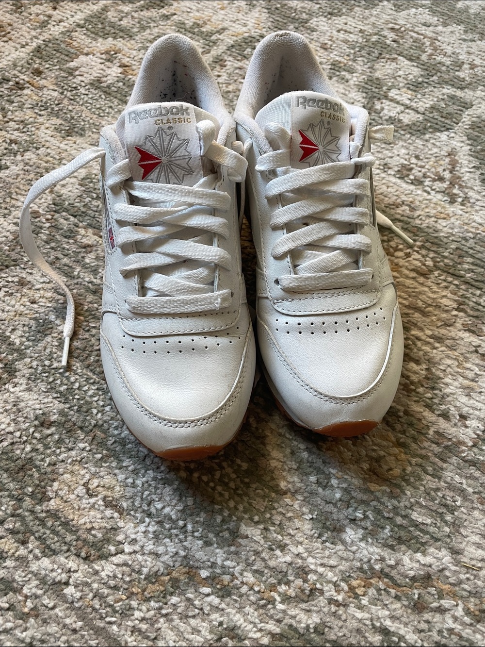Reebok White Leather Sneakers with Red Logo and Gum Accents